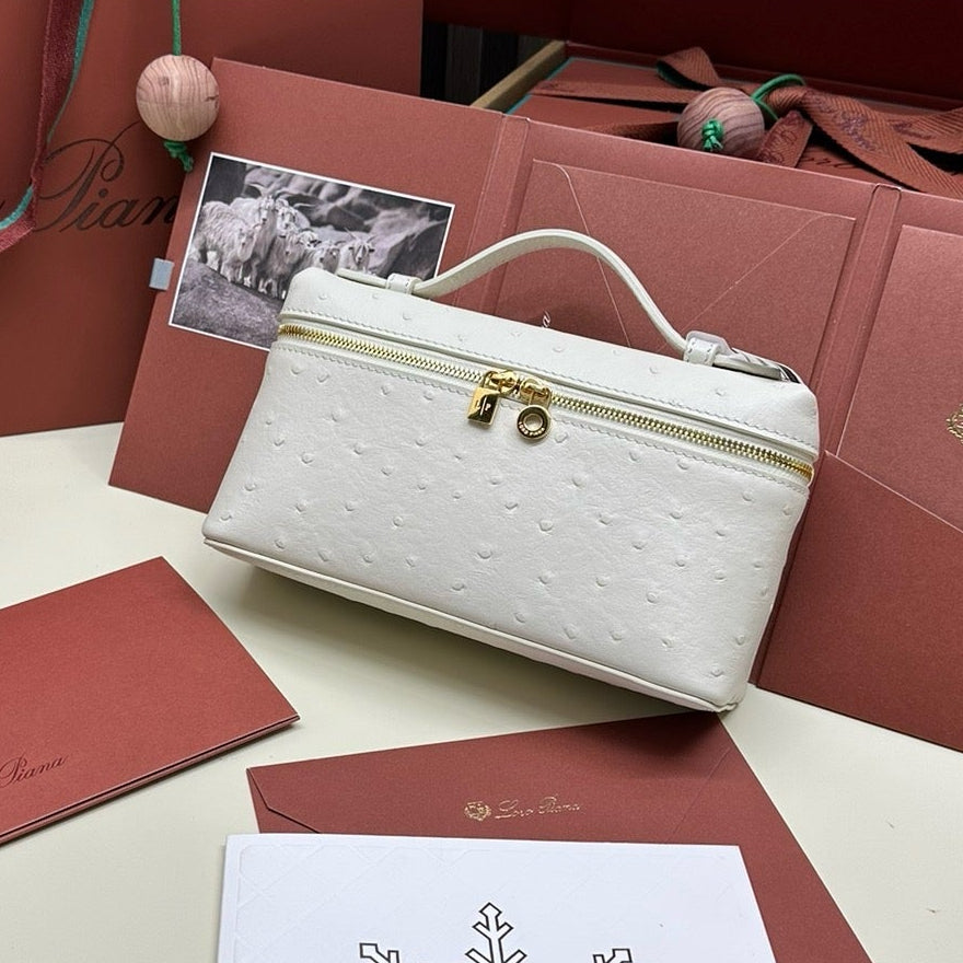 Loro Piana 2026 Extra Pocket L19 Bag White Leather With Gold Hardware