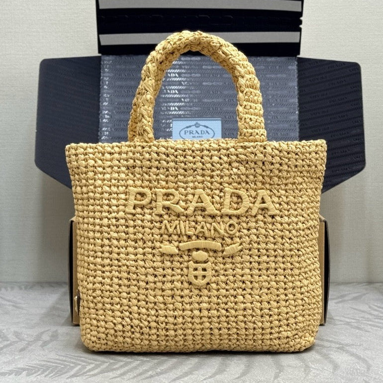 Prada 2026 Crochet Tote Bag 24cm Beige Straw
