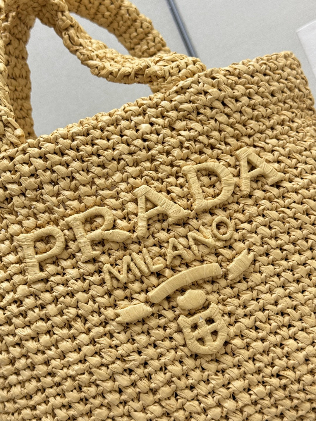 Prada 2026 Crochet Tote Bag 24cm Beige Straw