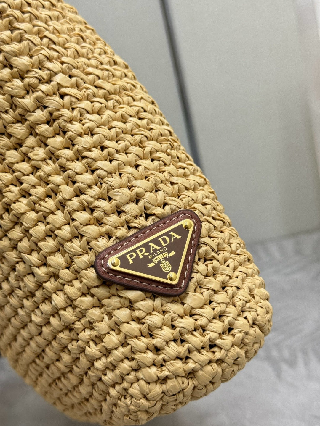 Prada 2026 Crochet Tote Bag 24cm Beige Straw