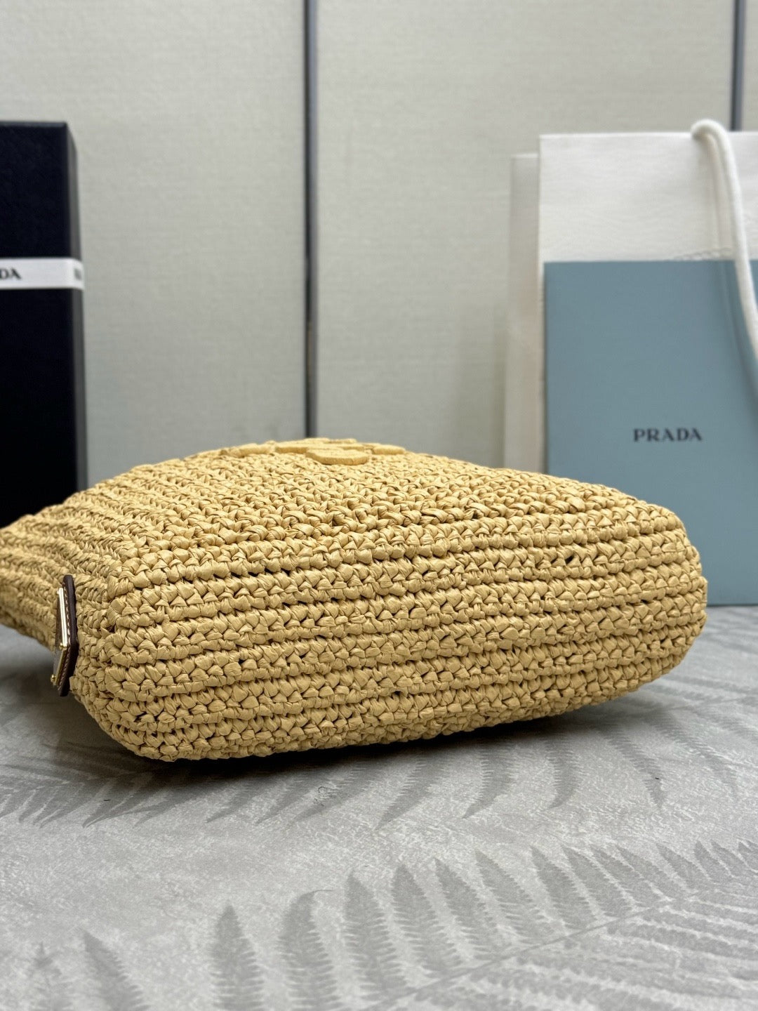 Prada 2026 Crochet Tote Bag 24cm Beige Straw