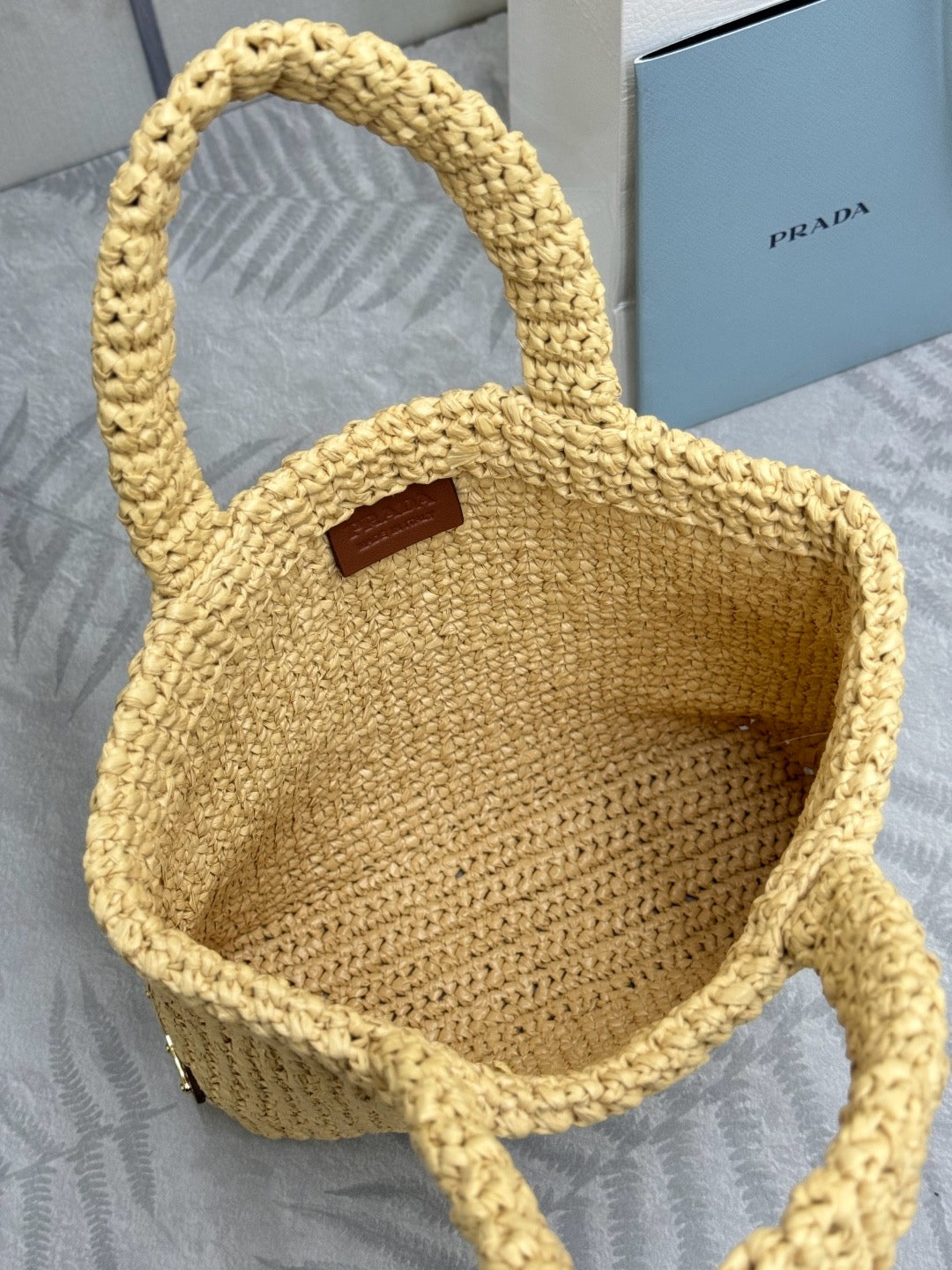 Prada 2026 Crochet Tote Bag 24cm Beige Straw