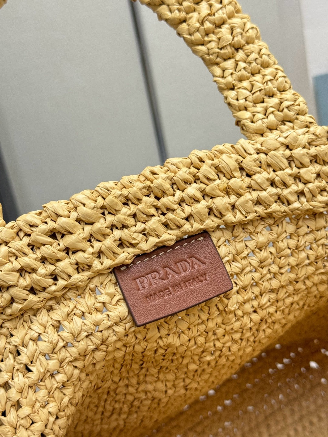 Prada 2026 Crochet Tote Bag 24cm Beige Straw