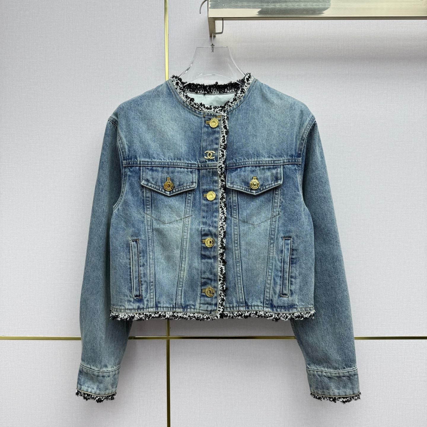 Chanel 2026 Denim Jacket Blue Cotton With Gold Button