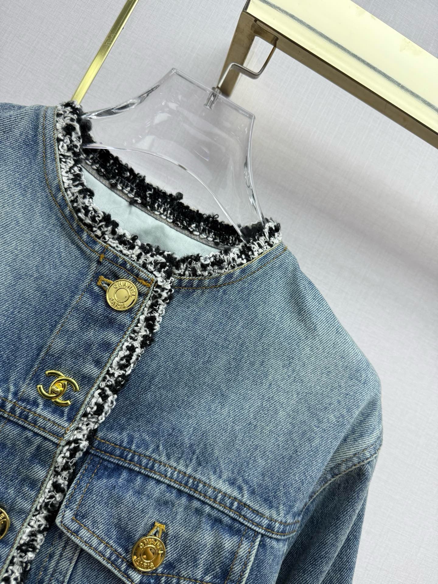 Chanel 2026 Denim Jacket Blue Cotton With Gold Button