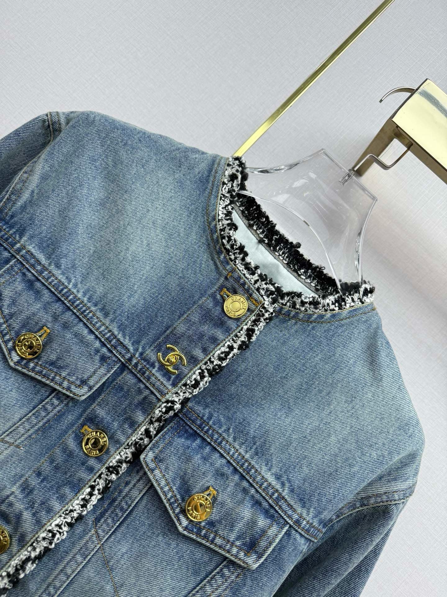 Chanel 2026 Denim Jacket Blue Cotton With Gold Button