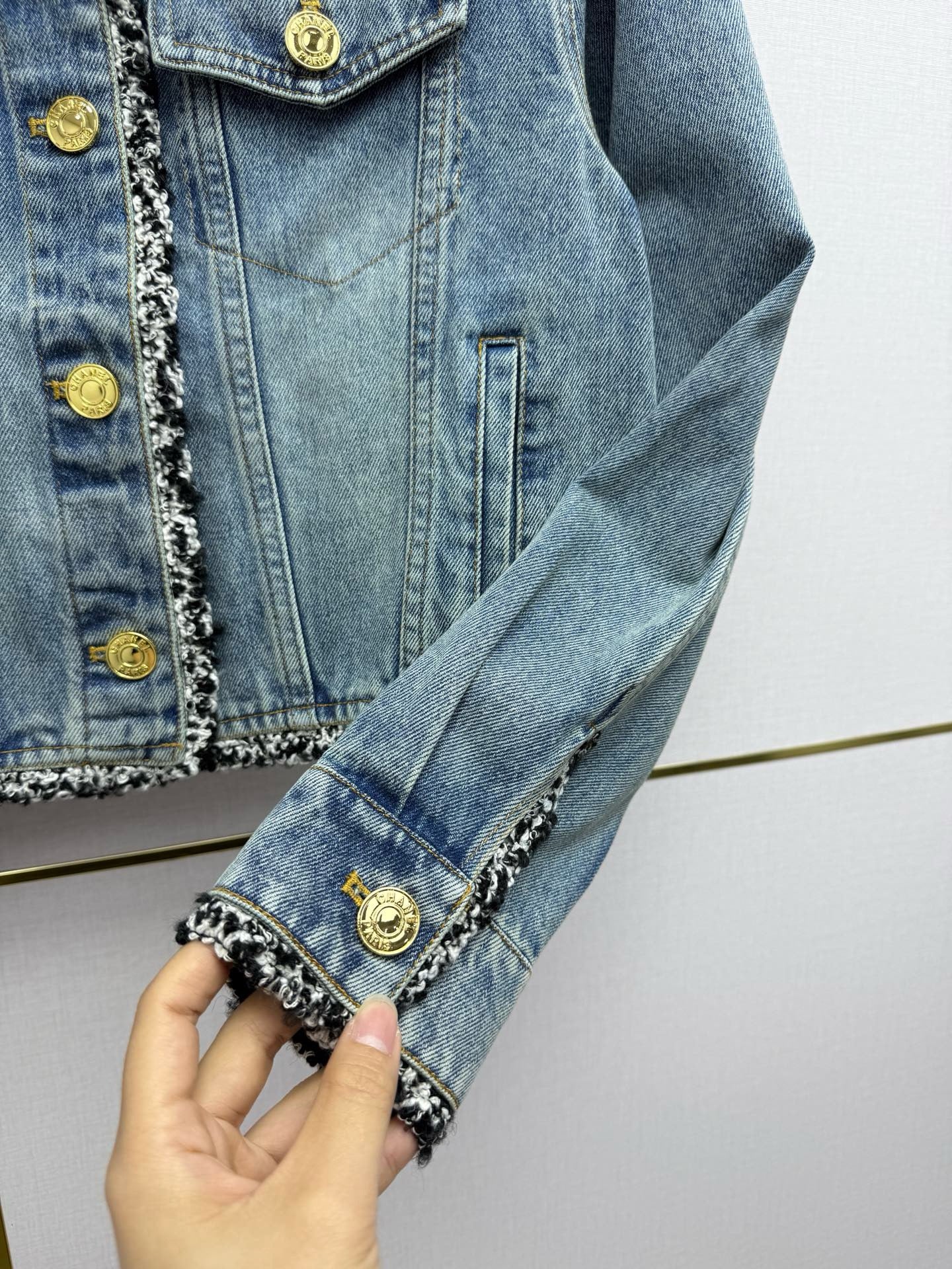 Chanel 2026 Denim Jacket Blue Cotton With Gold Button
