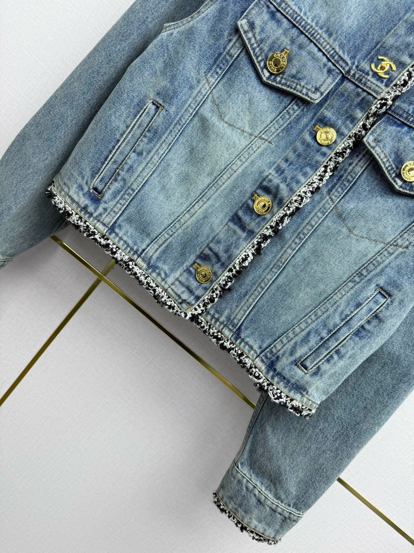 Chanel 2026 Denim Jacket Blue Cotton With Gold Button