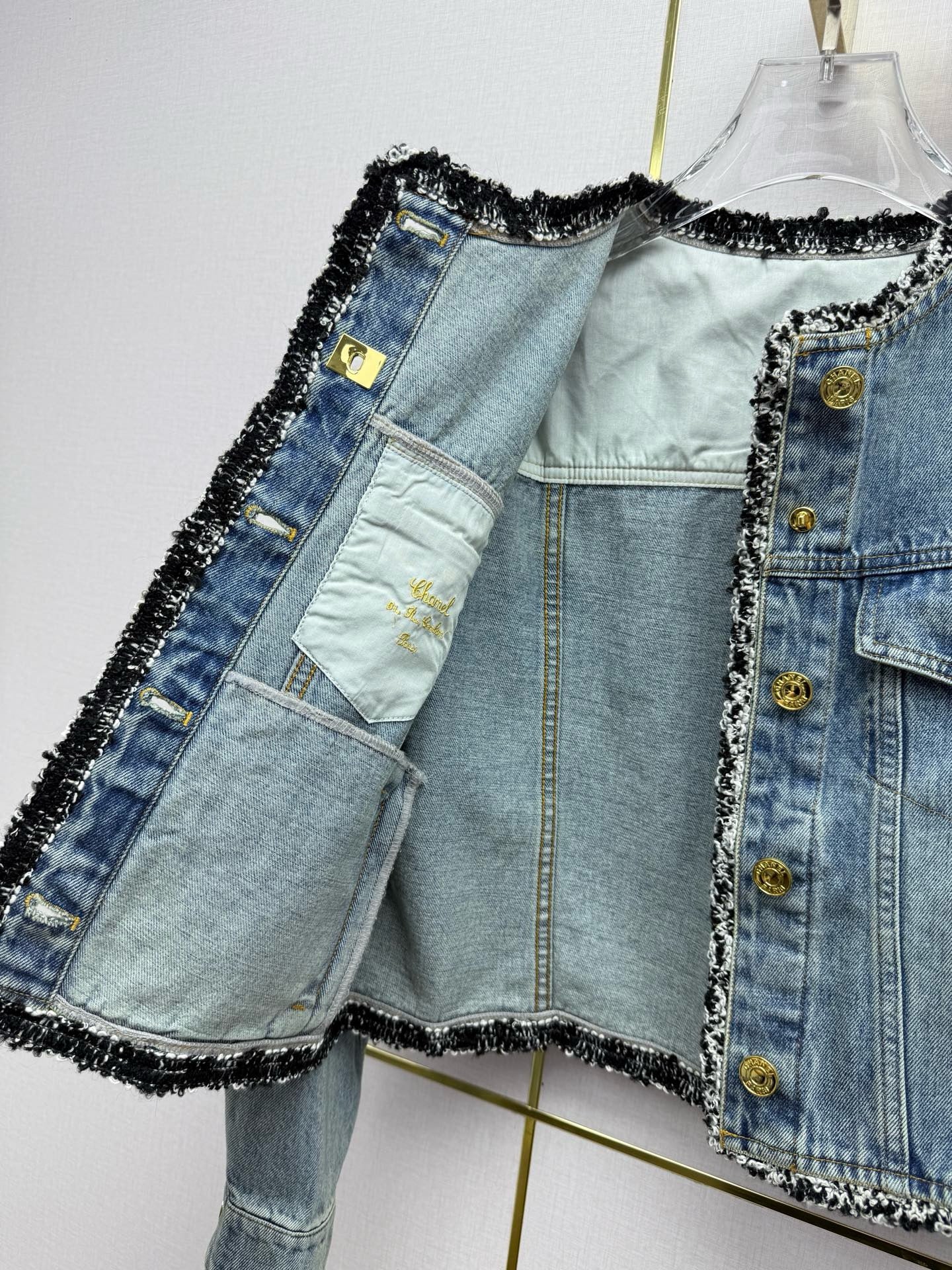 Chanel 2026 Denim Jacket Blue Cotton With Gold Button
