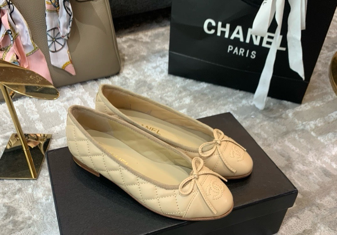 Chanel 2026 Ballet Flat Beige Quilted Lambskin