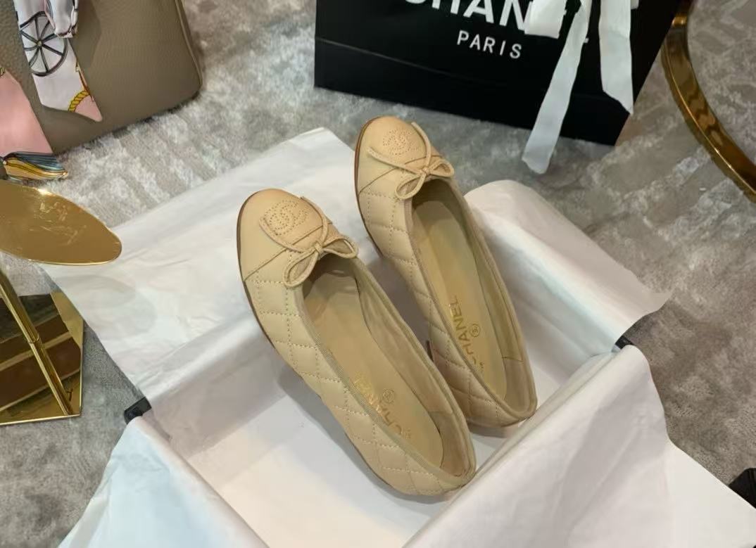 Chanel 2026 Ballet Flat Beige Quilted Lambskin
