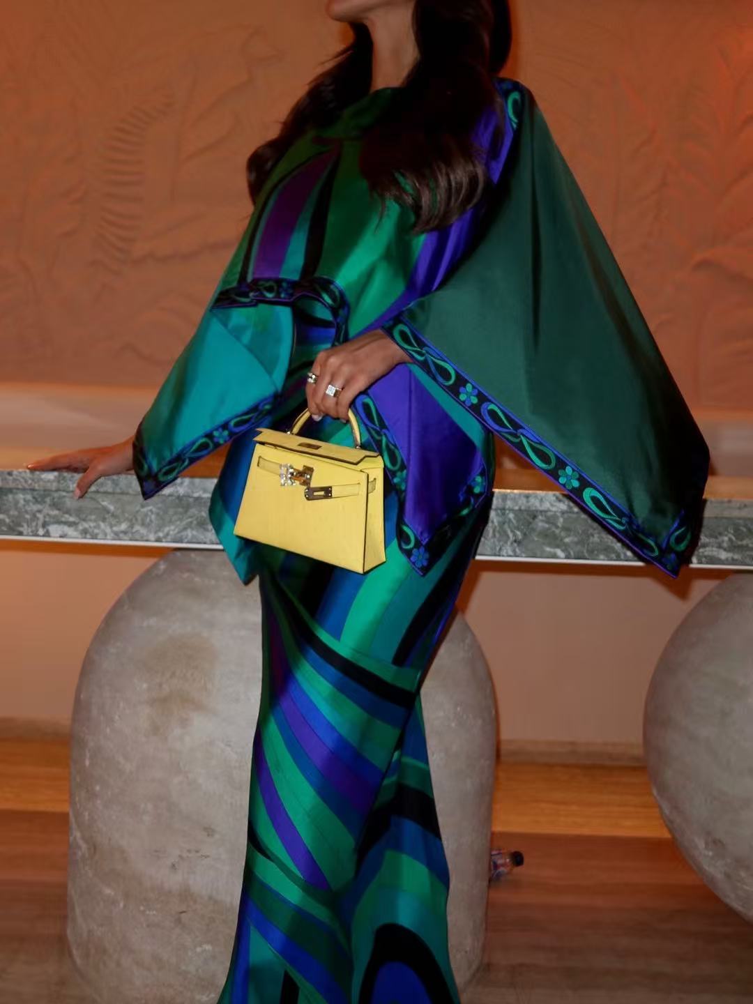 Pucci 2026 Layered Printed Maxi Dress Blue Green Purple Silk