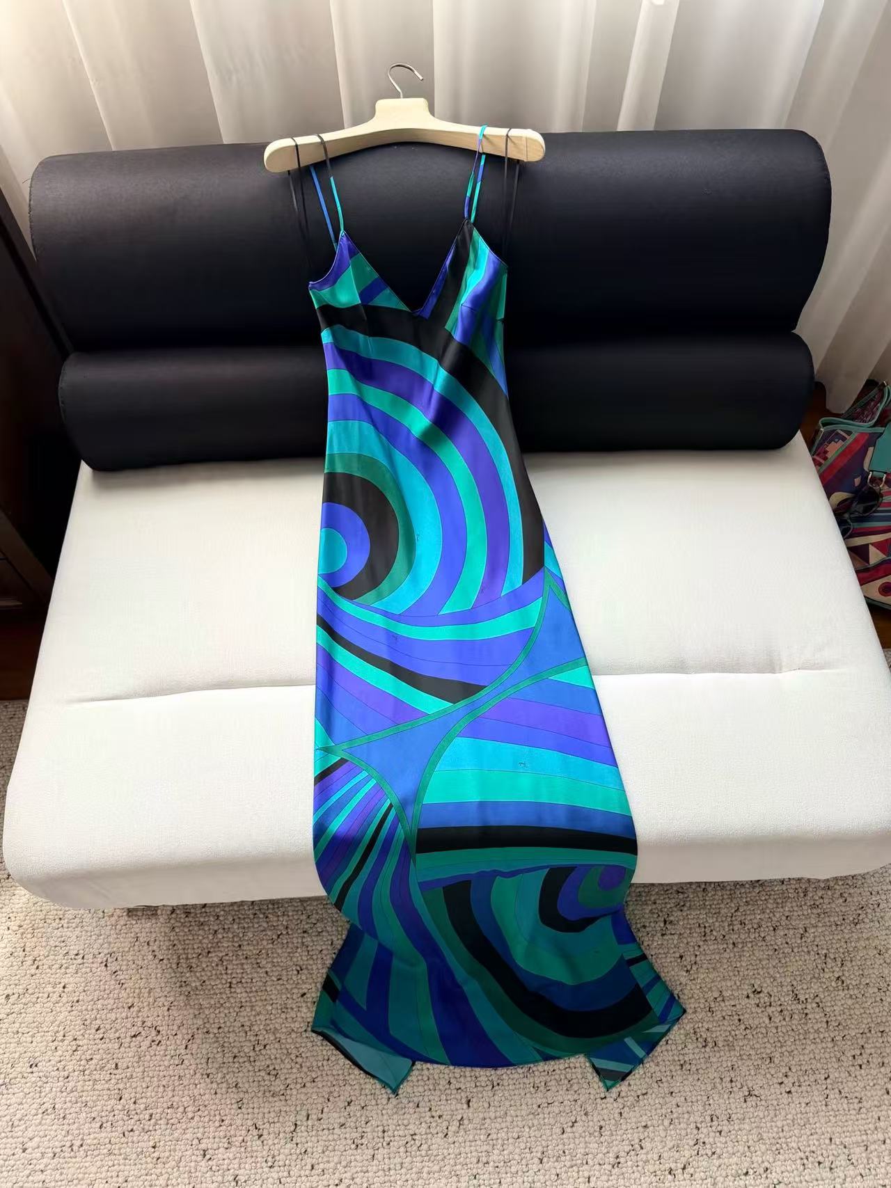 Pucci 2026 Layered Printed Maxi Dress Blue Green Purple Silk