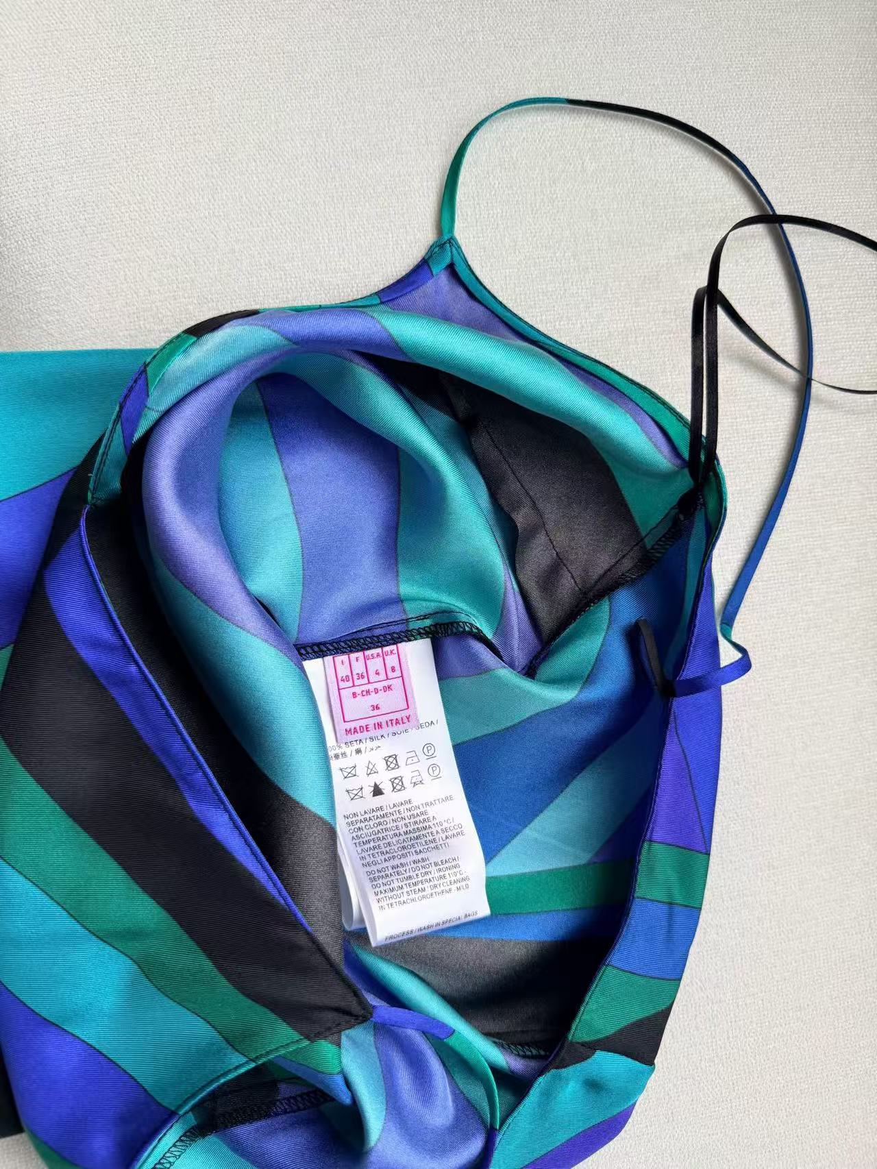 Pucci 2026 Layered Printed Maxi Dress Blue Green Purple Silk