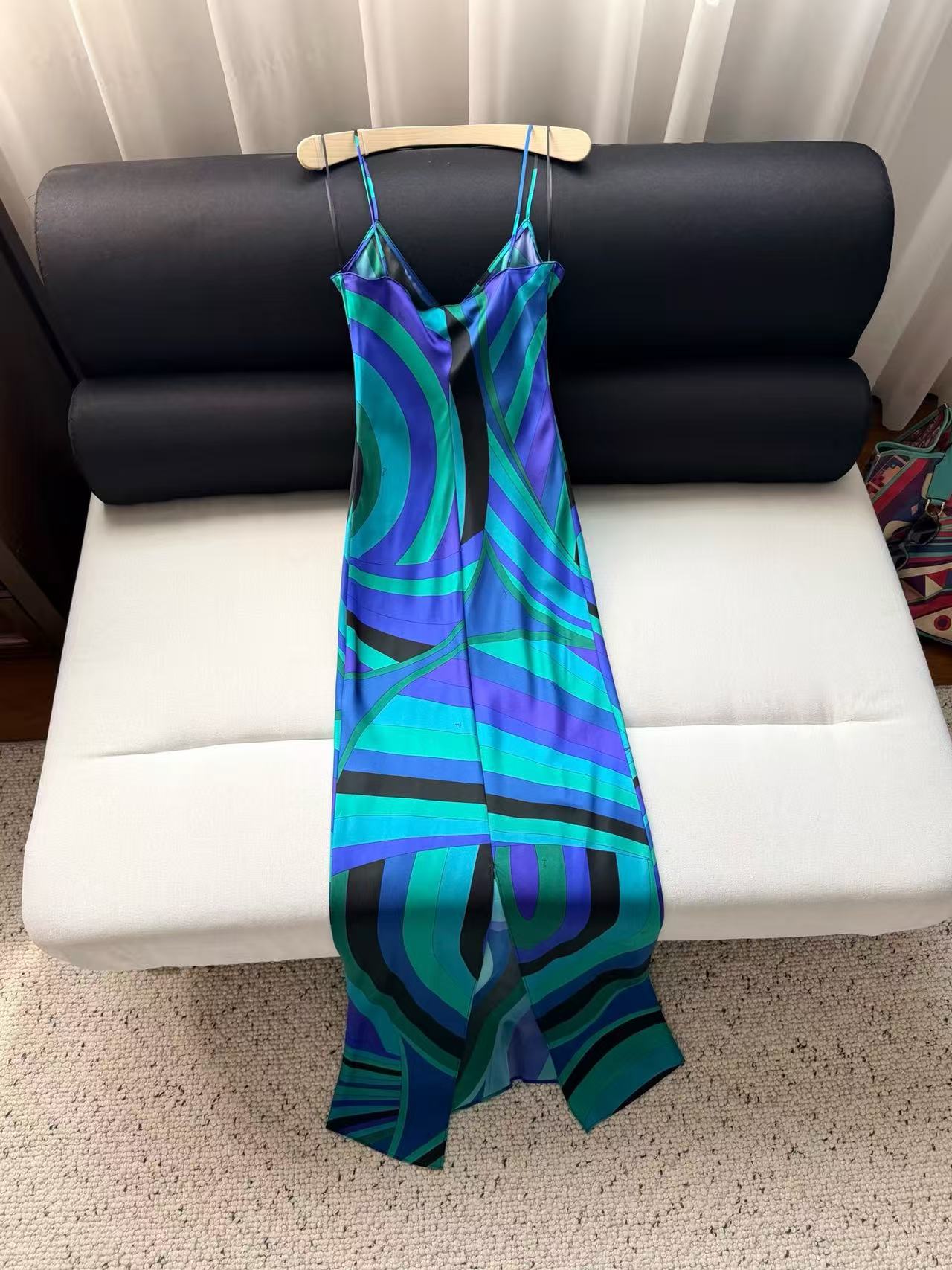 Pucci 2026 Layered Printed Maxi Dress Blue Green Purple Silk