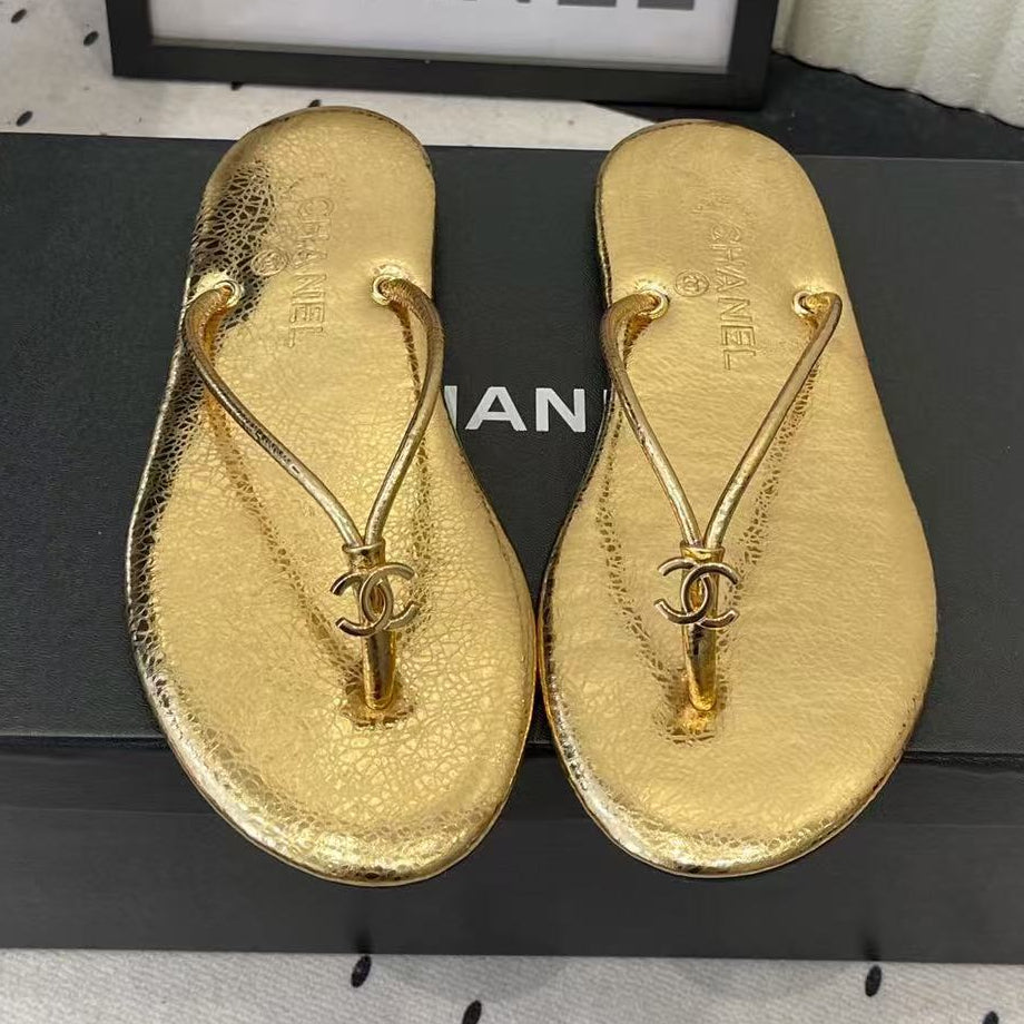 Chanel 2026 Thong Sandal Gold Sheepskin