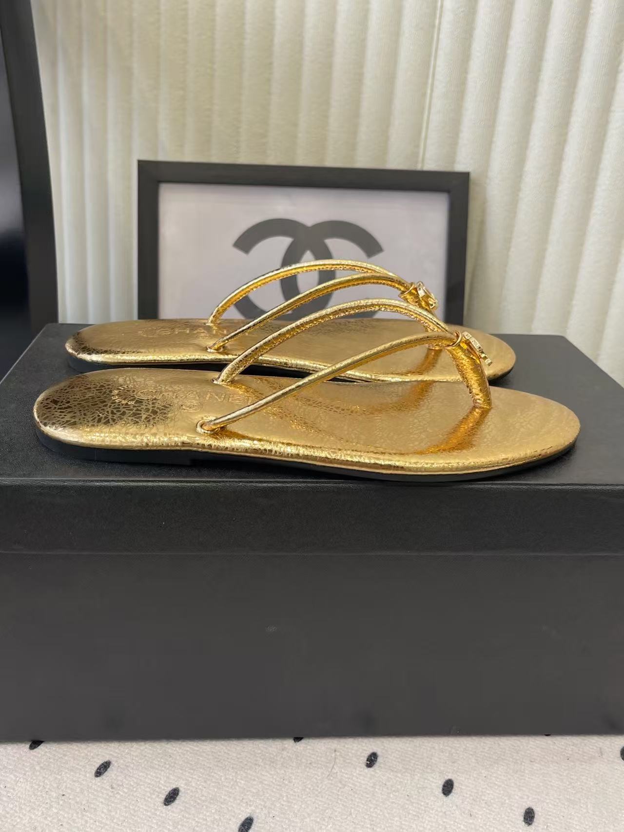 Chanel 2026 Thong Sandal Gold Sheepskin