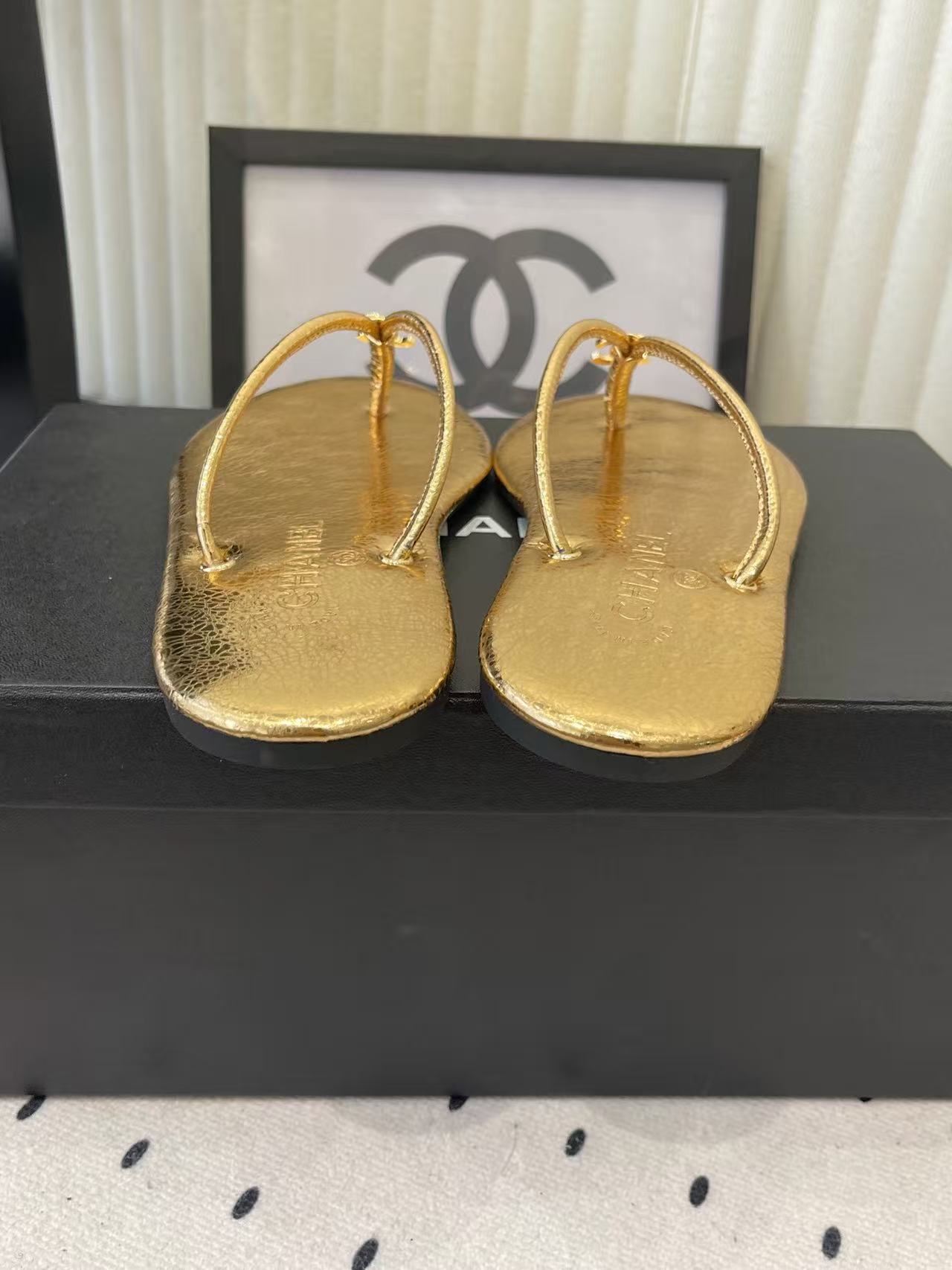 Chanel 2026 Thong Sandal Gold Sheepskin