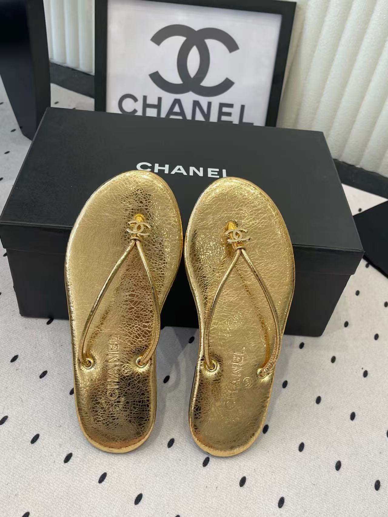 Chanel 2026 Thong Sandal Gold Sheepskin