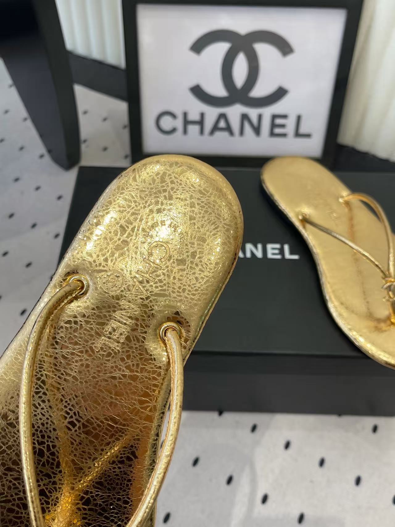 Chanel 2026 Thong Sandal Gold Sheepskin
