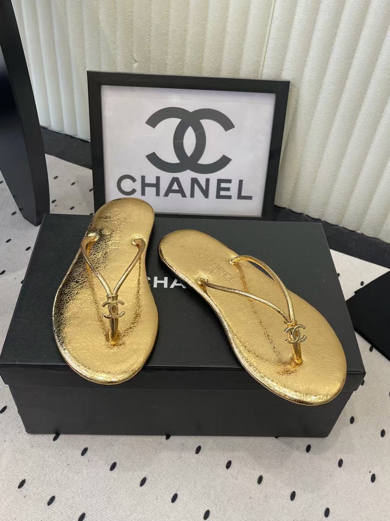 Chanel 2026 Thong Sandal Gold Sheepskin