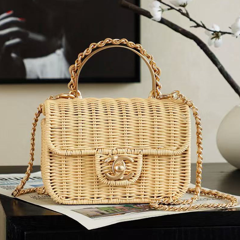 Chanel 2026 Flap Bag 18.5cm Beige Braided Rattan