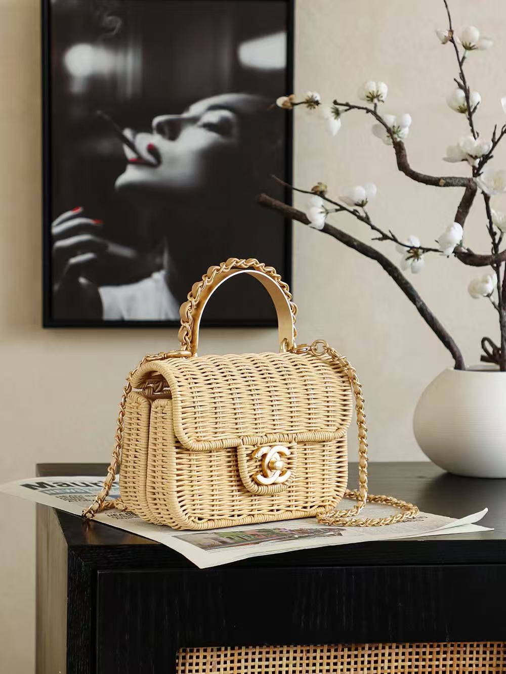 Chanel 2026 Flap Bag 18.5cm Beige Braided Rattan