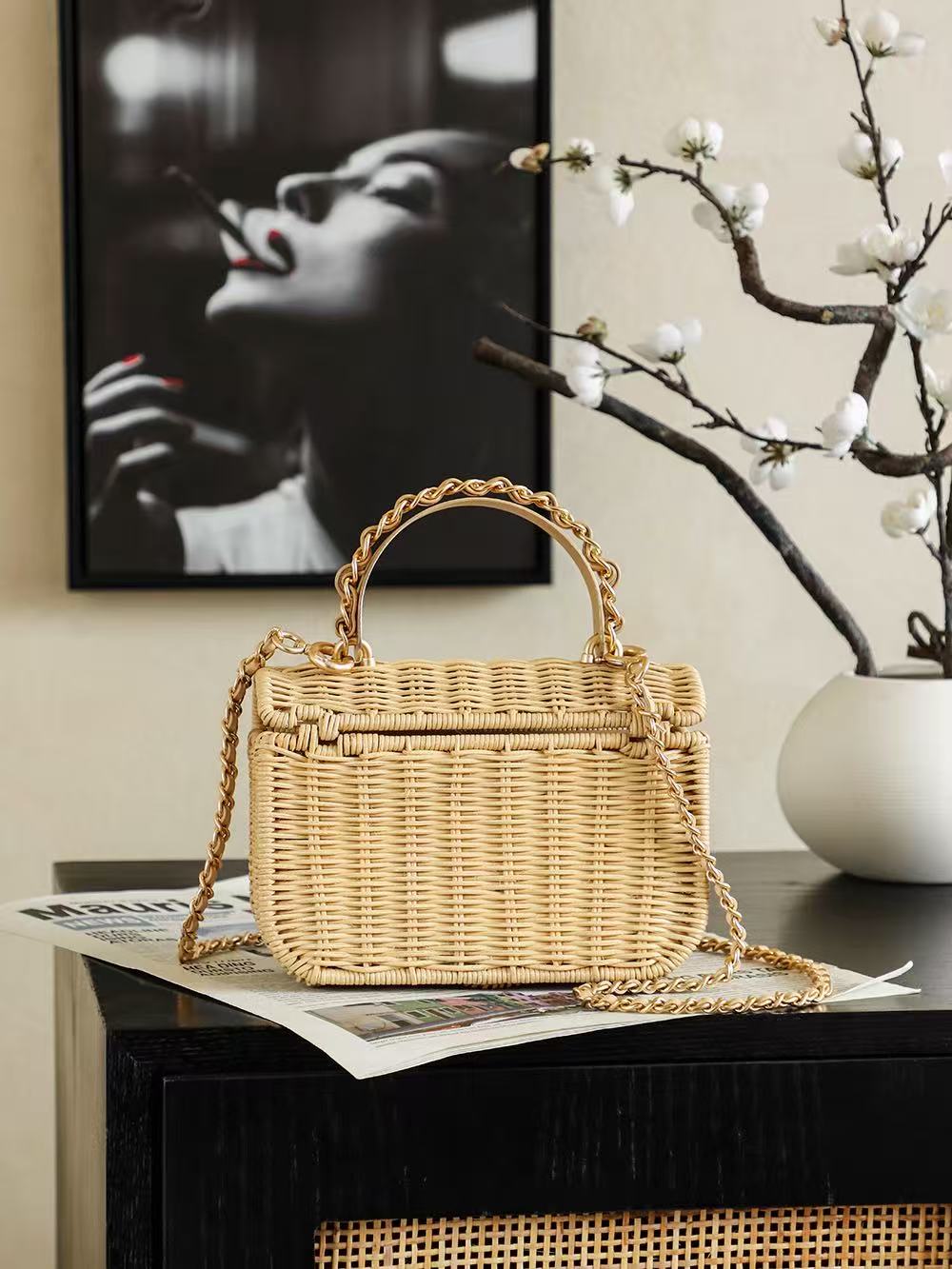 Chanel 2026 Flap Bag 18.5cm Beige Braided Rattan