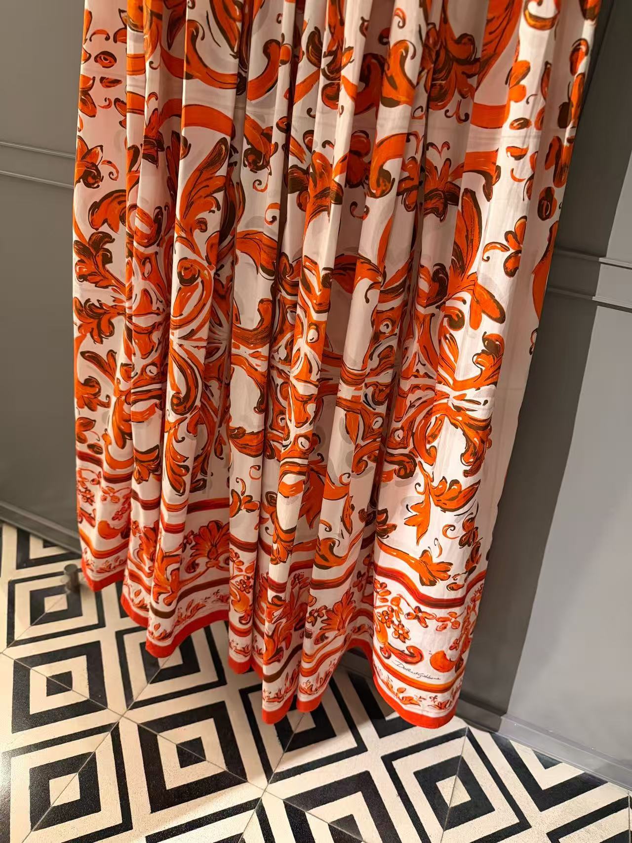 Dolce & Gabbana 2026 Majolica-print Long Dress Orange White Poplin
