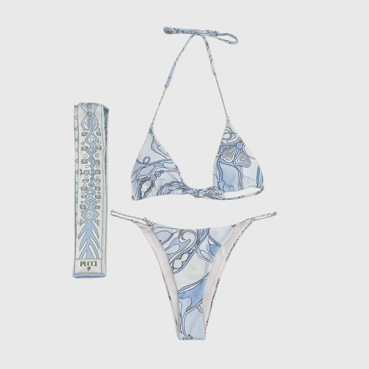 Pucci 2026 Two-piece Bikini Light Blue Linen