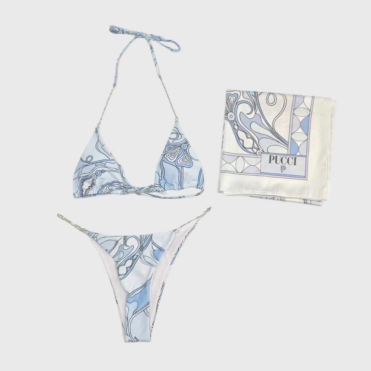 Pucci 2026 Two-piece Bikini Light Blue Linen