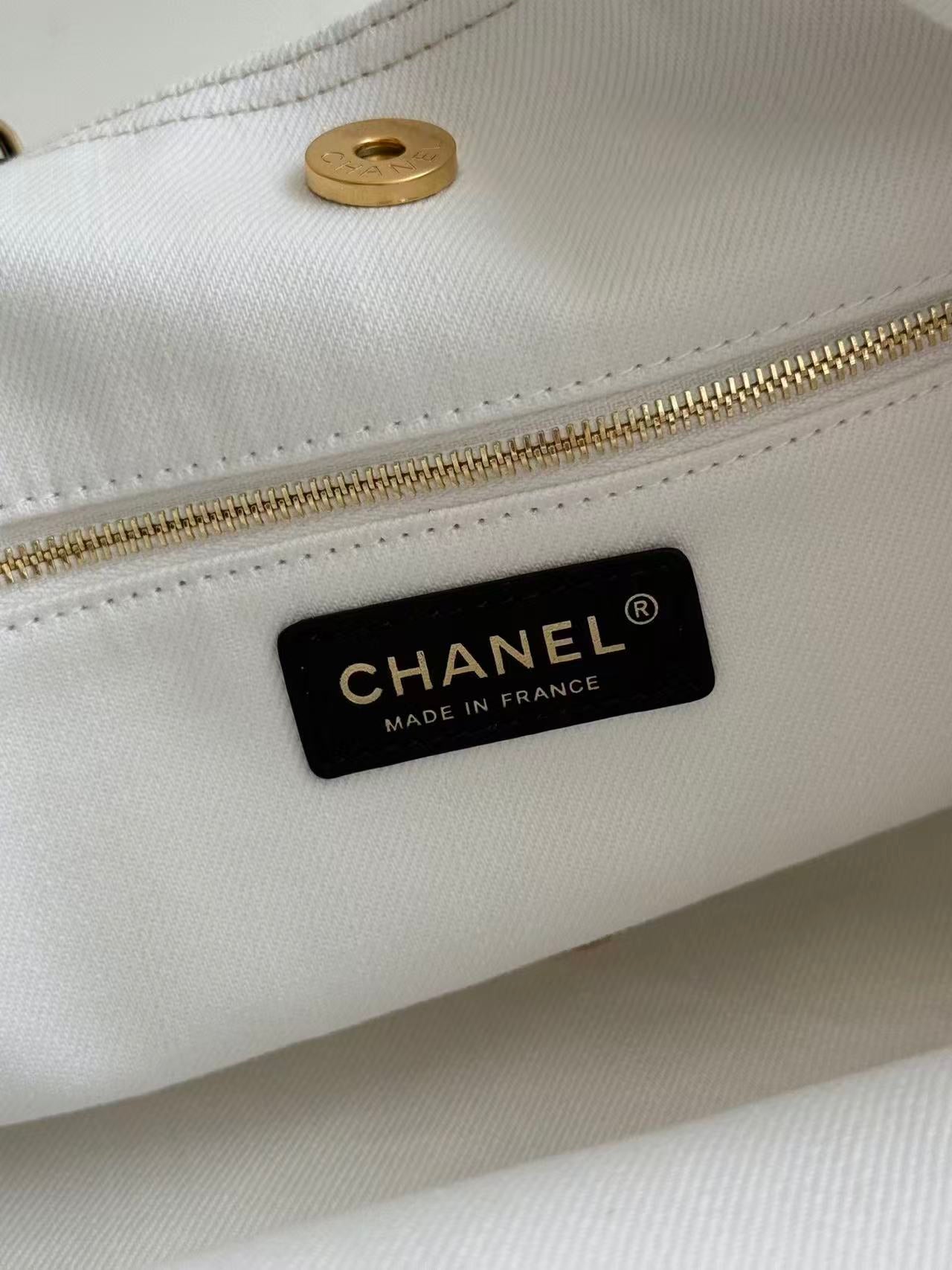 Chanel 2026 Bag 43cm White Black Denim Leather