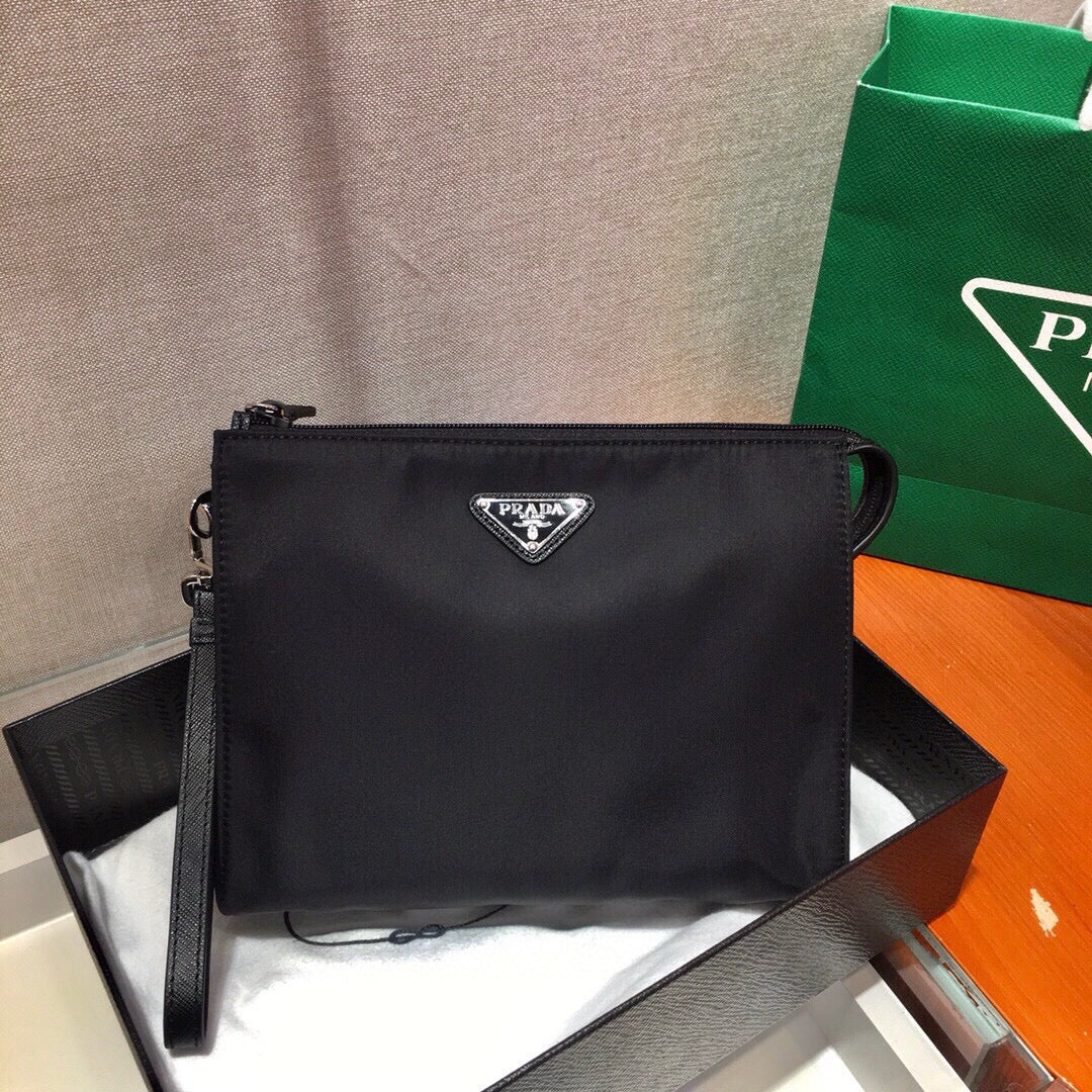 Prada 2026 Clutch 24cm Black Re-Nylon