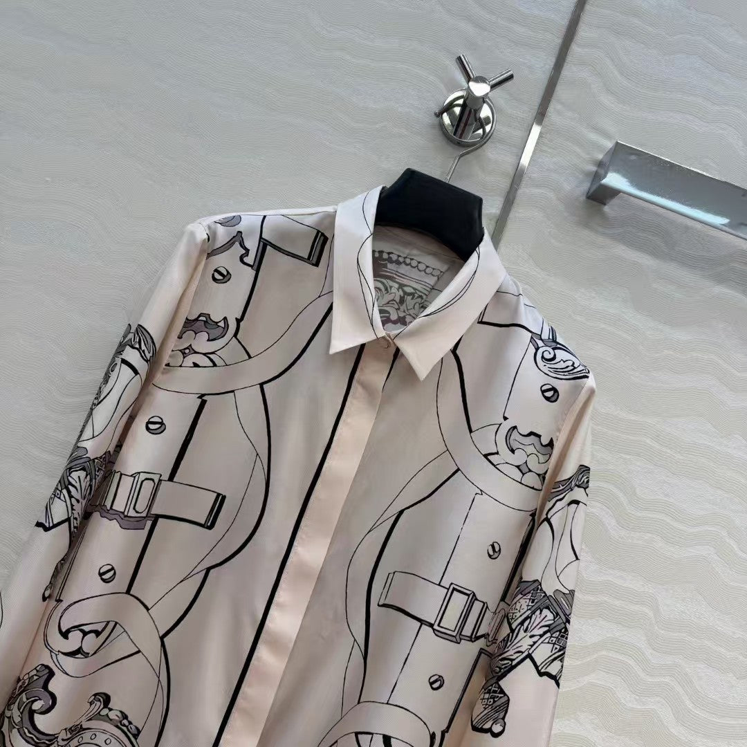 Hermes 2026 Shirt Peach mix Black Silk