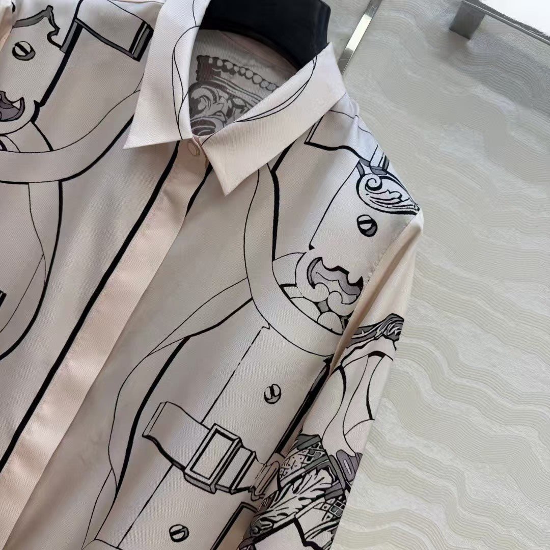 Hermes 2026 Shirt Peach mix Black Silk