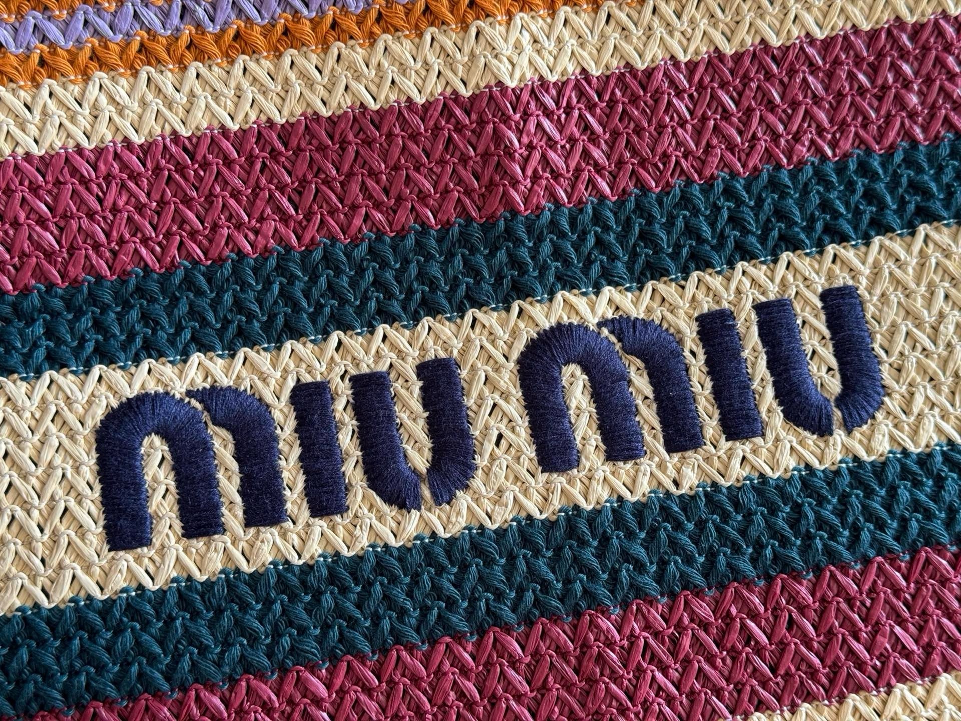 Miu Miu 2026 Striped Tote Bag 40cm Multicolor Woven Raffia-Effect