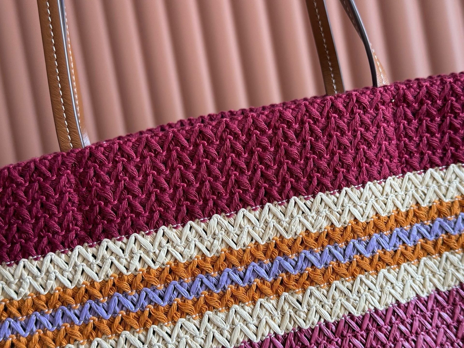 Miu Miu 2026 Striped Tote Bag 40cm Multicolor Woven Raffia-Effect