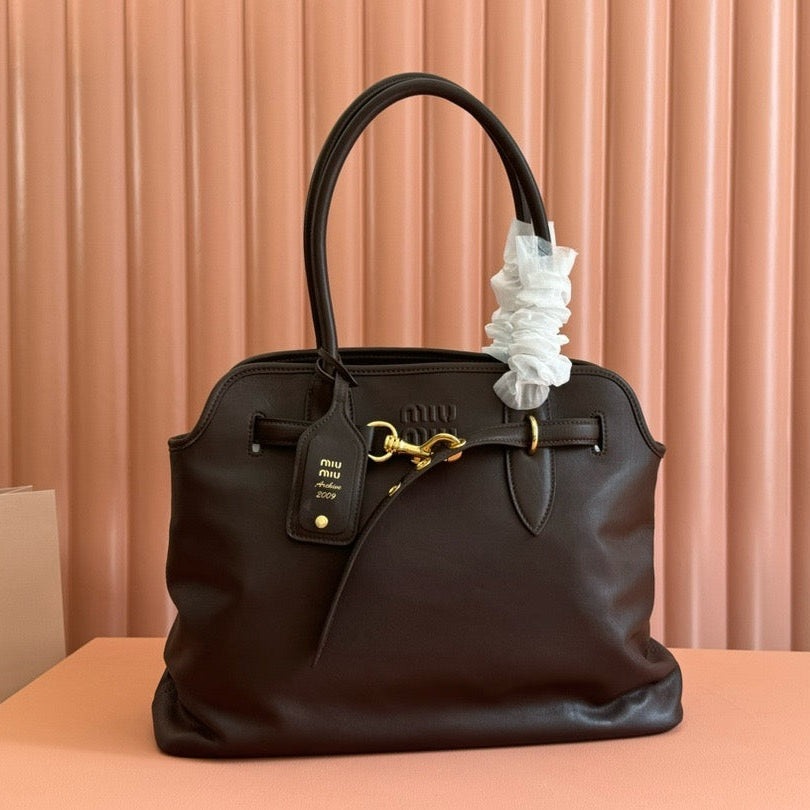 Miu Miu 2026 Aventure Bag 40cm Chocolate Brown Nappa Leather