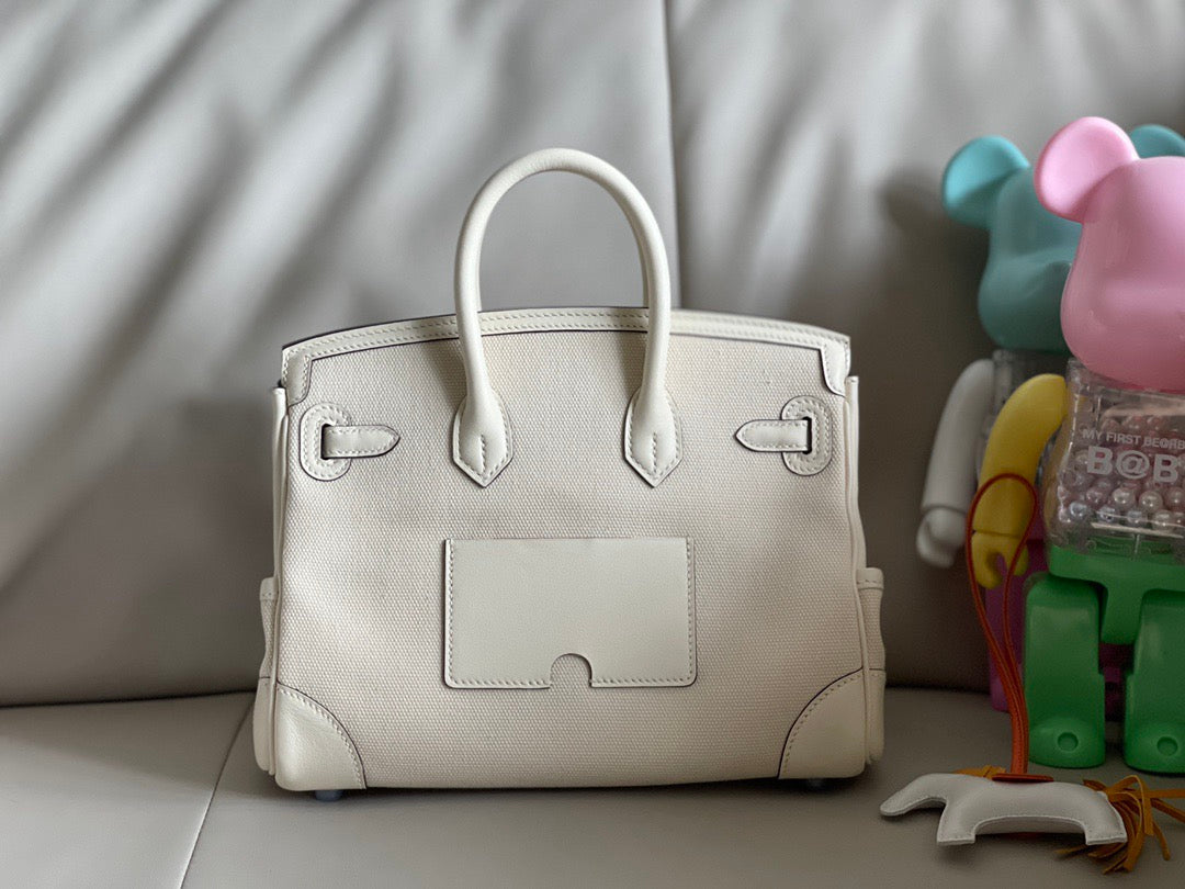 Hermes 2026 Birkin 25 Cargo Bag White Canvas mix Swift Leather