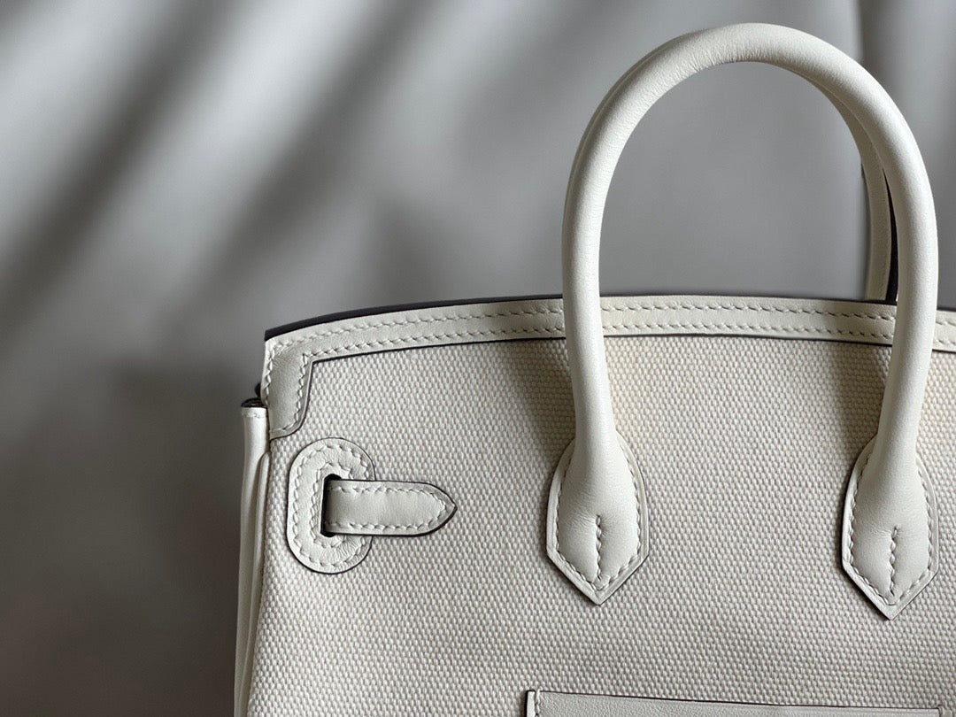 Hermes 2026 Birkin 25 Cargo Bag White Canvas mix Swift Leather