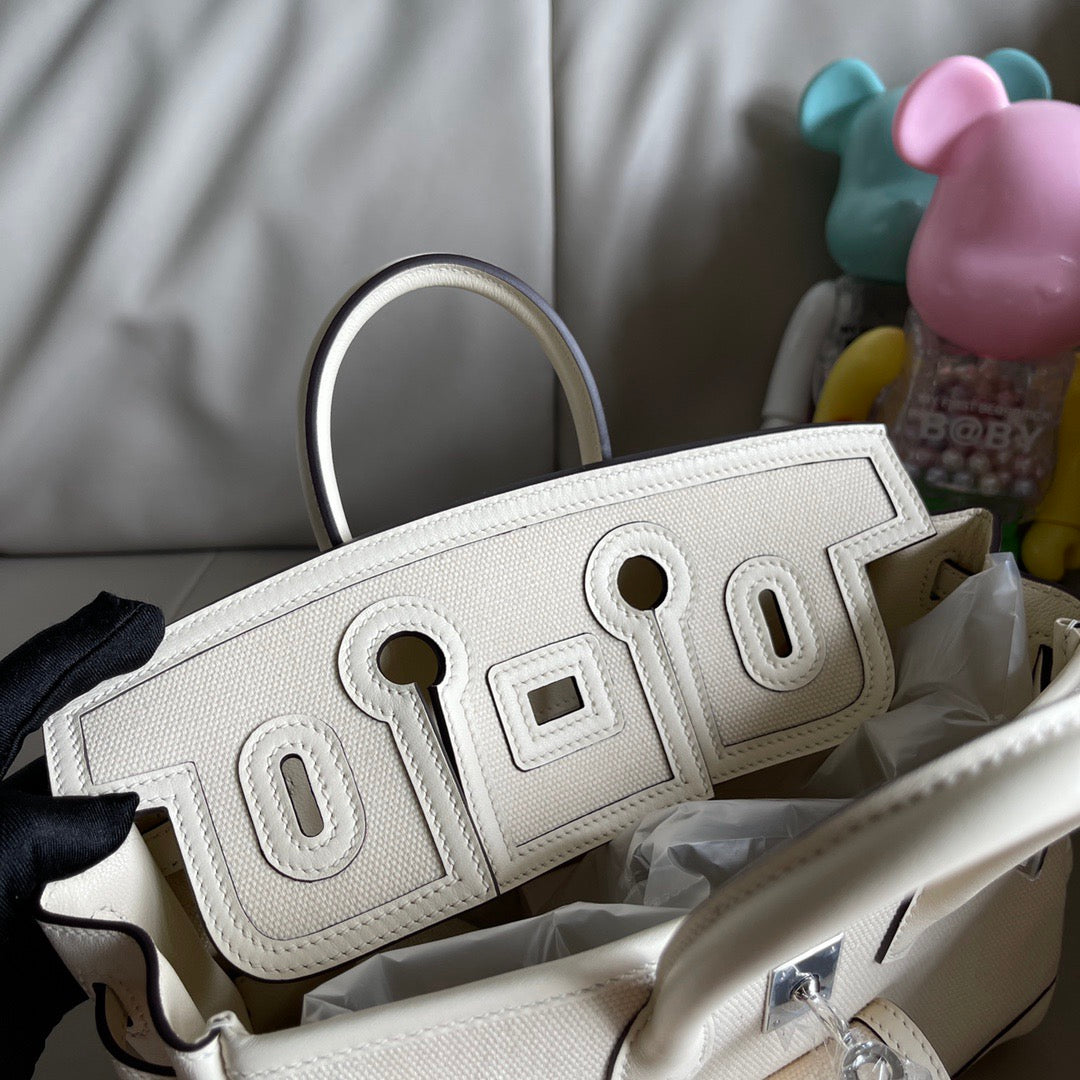 Hermes 2026 Birkin 25 Cargo Bag White Canvas mix Swift Leather