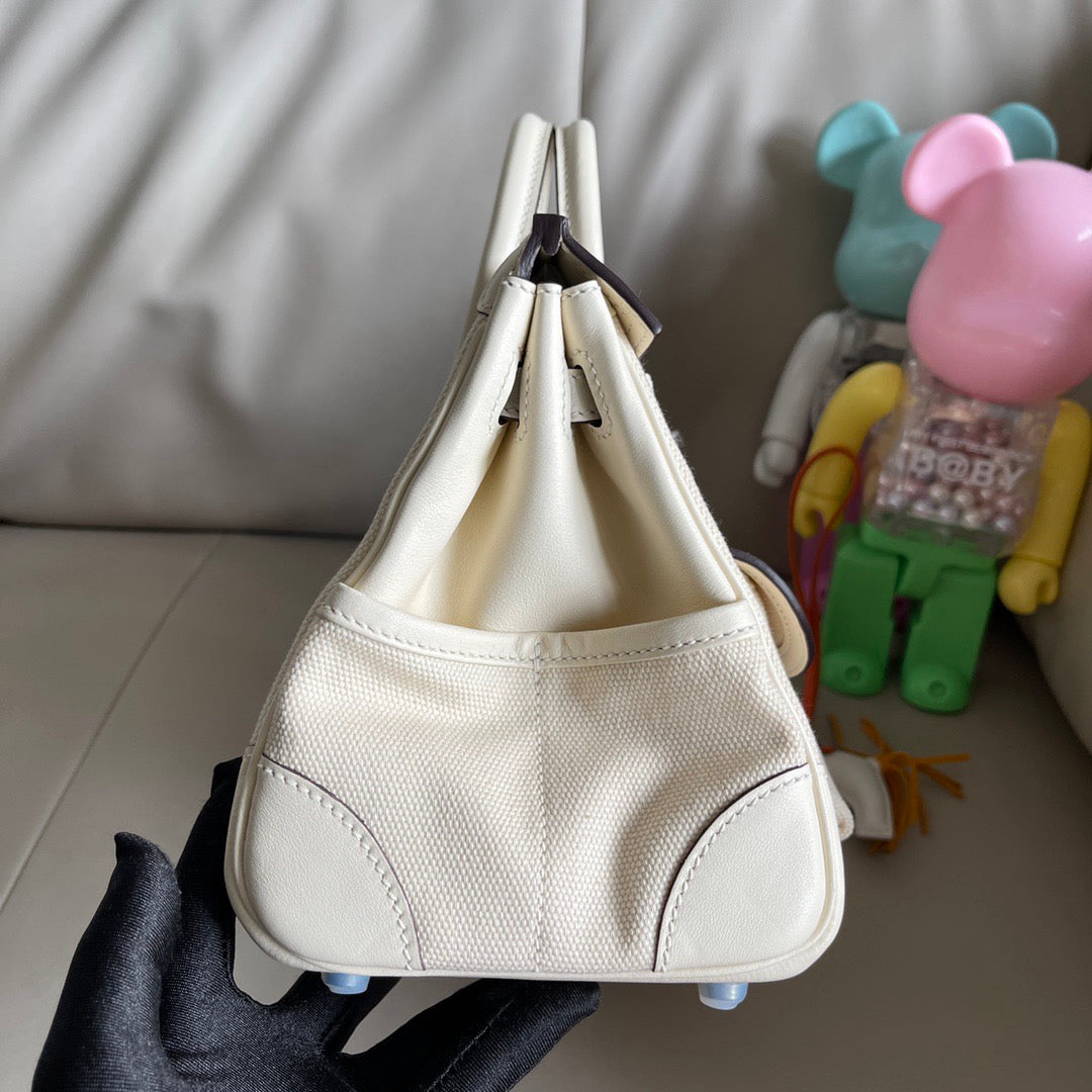 Hermes 2026 Birkin 25 Cargo Bag White Canvas mix Swift Leather