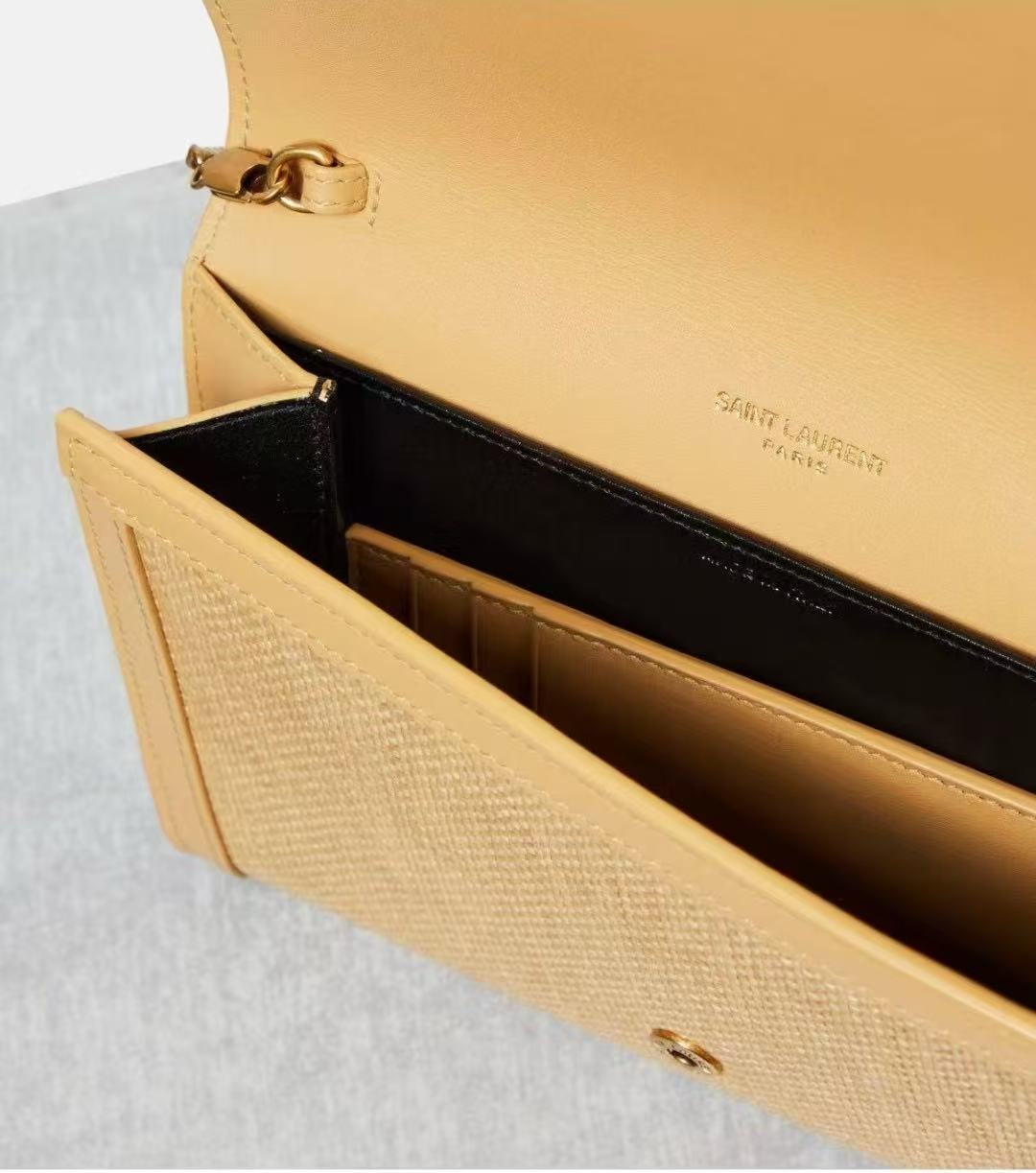 YSL 2026 Uptown Wallet On Chain 19cm Beige Raffia