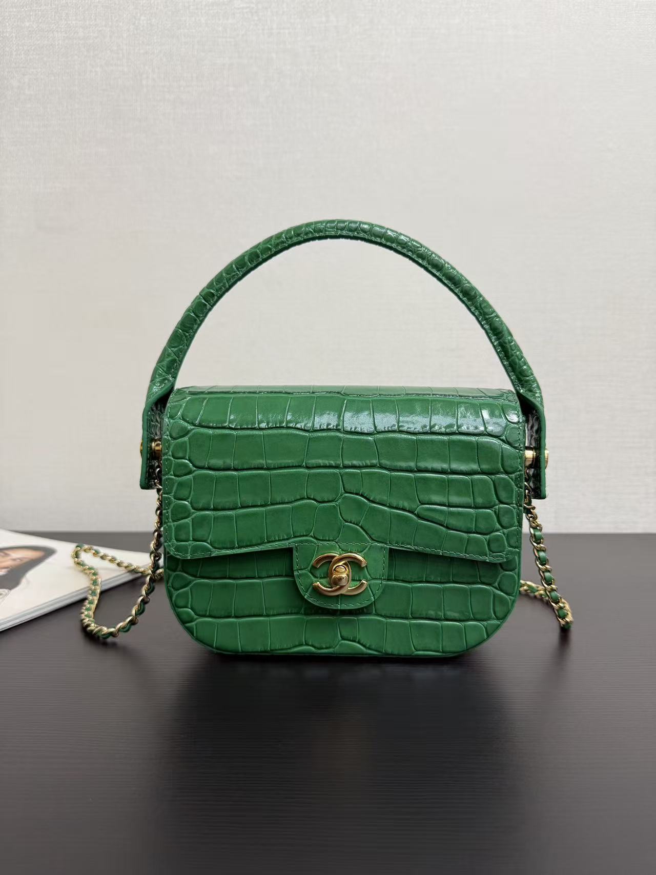 Chanel 2026 Crocodile Embossed Flap Bag 19.5cm Calfskin