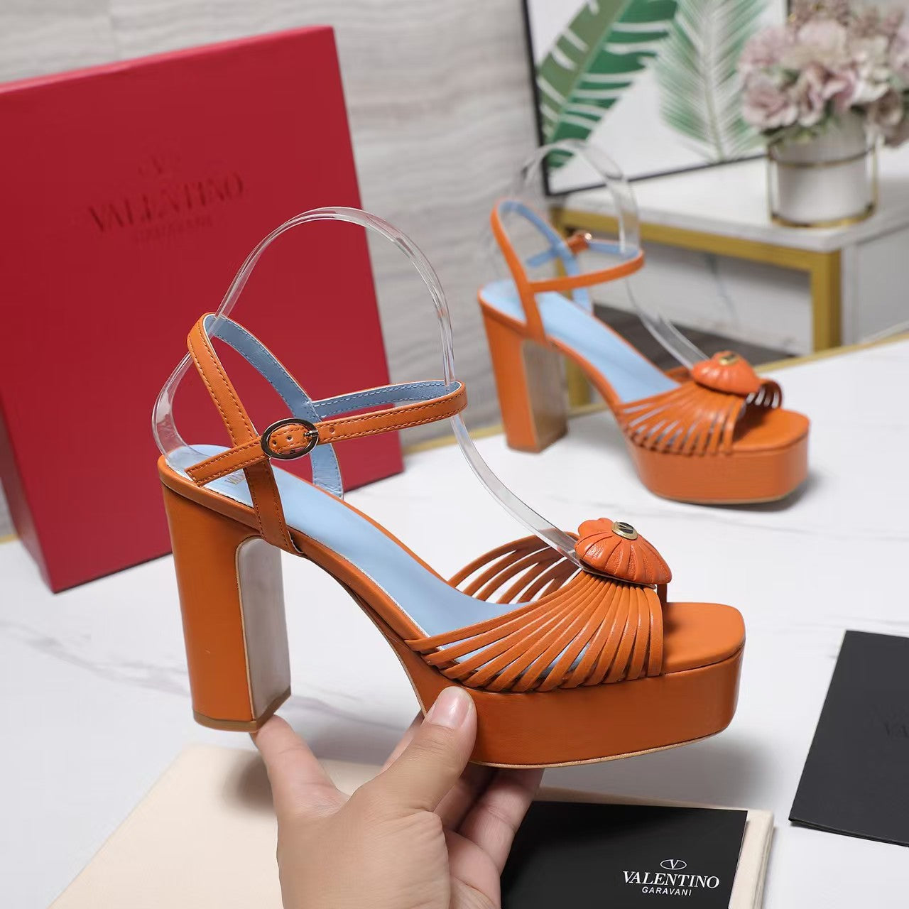 Valentino 2026 Garavani Sandal Royal 110mm Orange Blue Calfskin