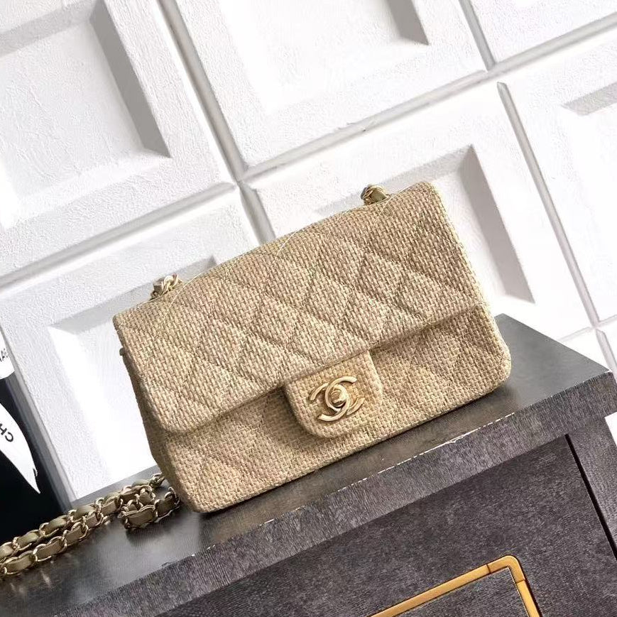 Chanel 2026 Classic Bag 20cm Beige Raffia Leather
