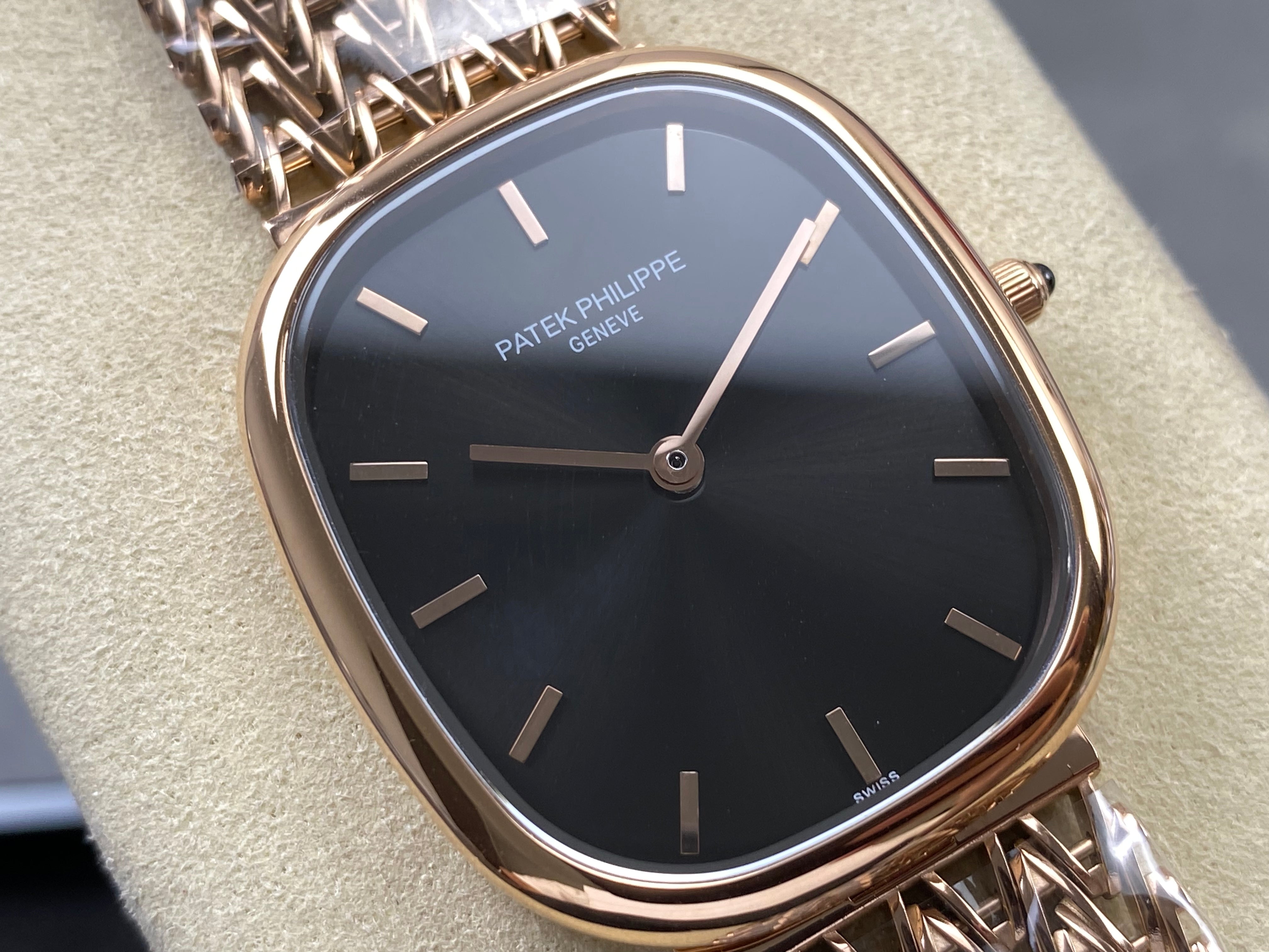 Patek Philippe Golden Ellipse 41mm Black Dial Rose Gold Strap