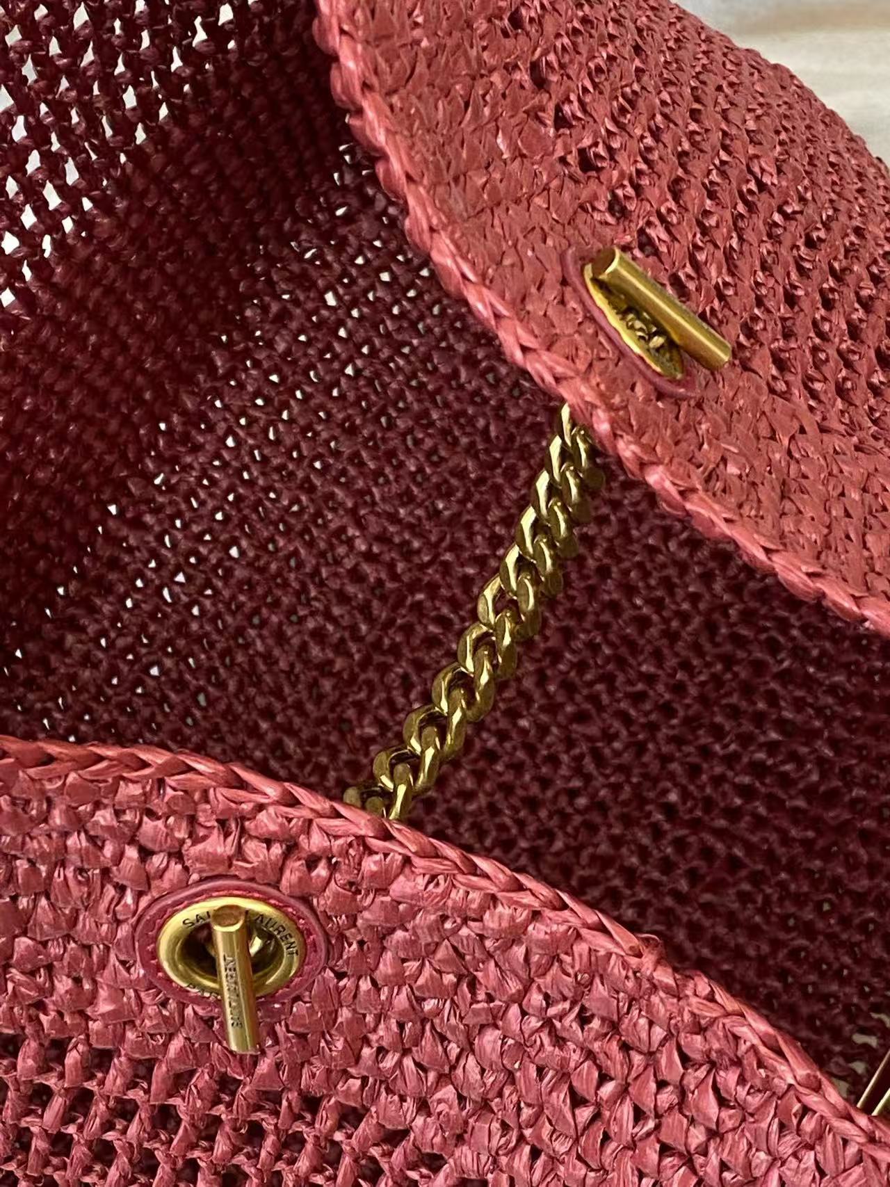 YSL 2026 Icare Maxi Bag 46cm Rouge Cabernet Raffia