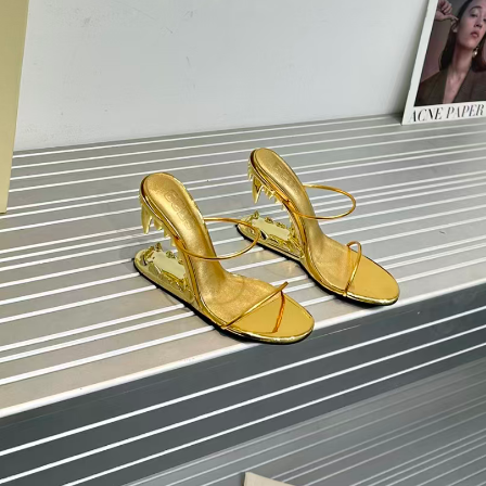 GCDS Morso Heeled Sandals Gold PU 100mm