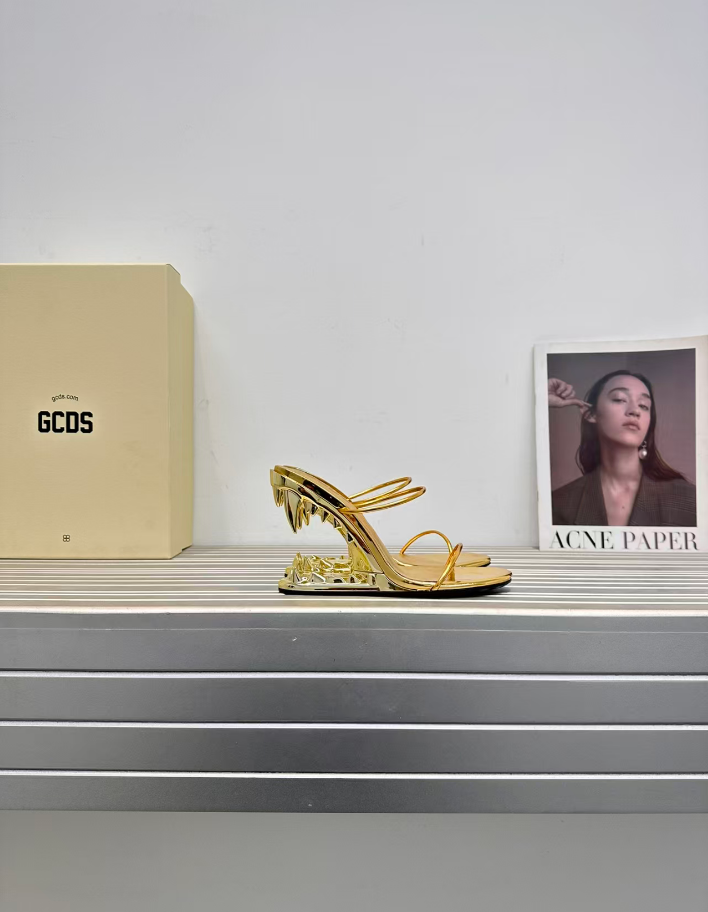 GCDS Morso Heeled Sandals Gold PU 100mm